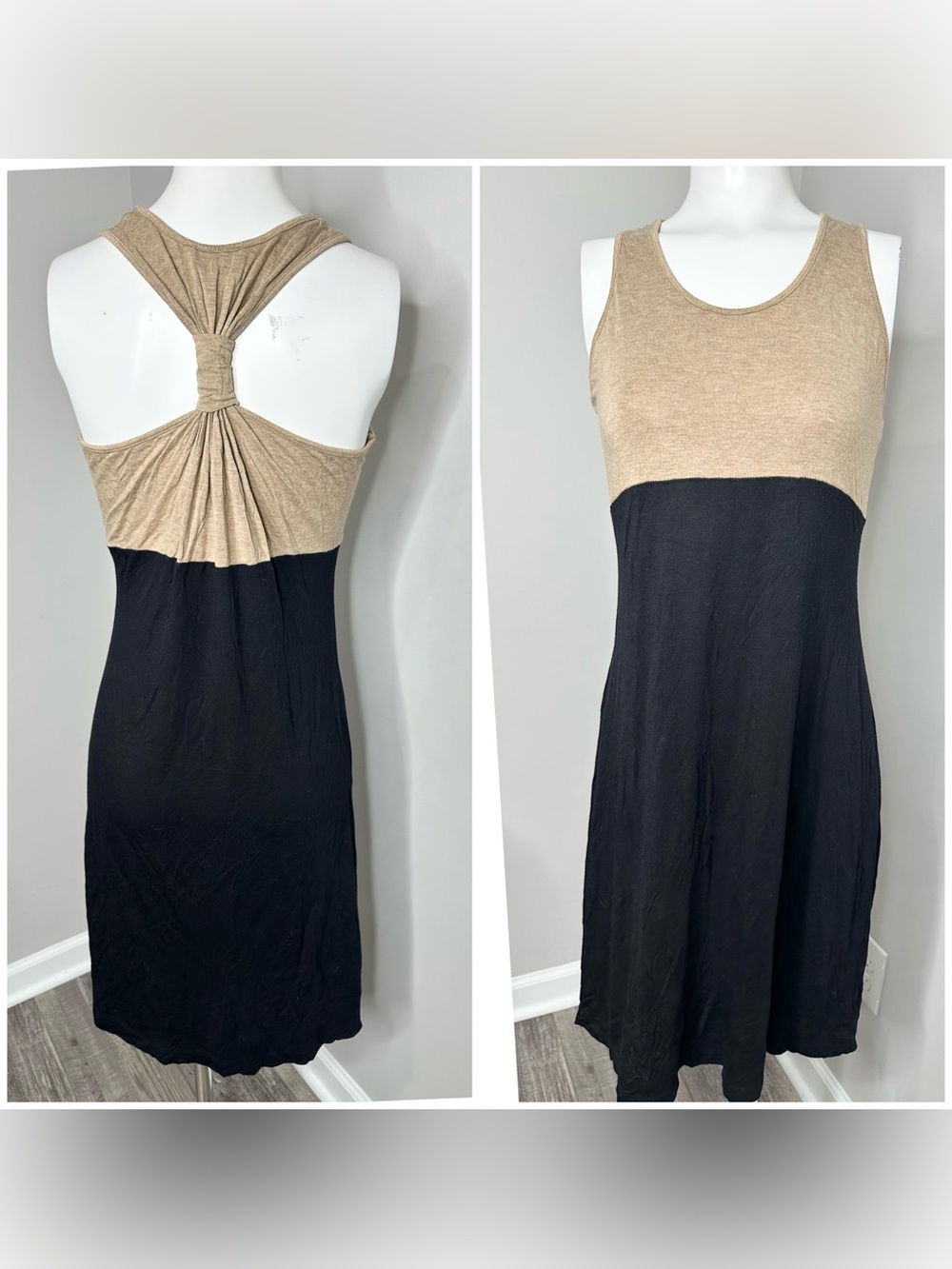 Calvin Klein Two-Tone Tank Dress - Black & Tan- M